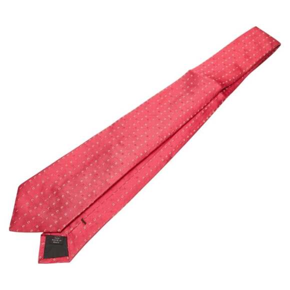 Celine Triomphe Logo Tie Red and Beige Silk Men's